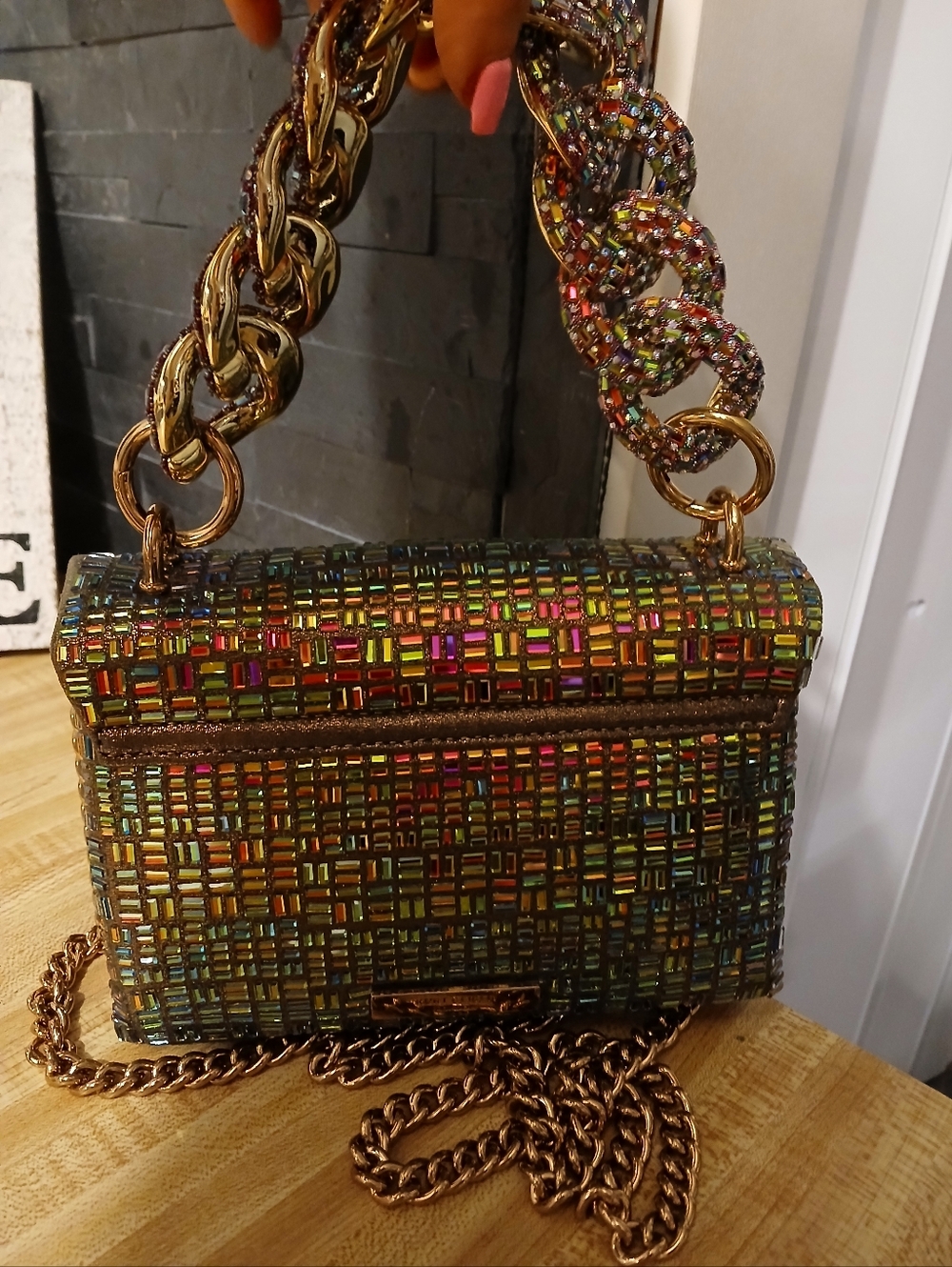 Kurt Geiger NWT Irradescent Rhinestone Kensington W/Gorgeous Handle & Dustbag - Picture 6 of 9